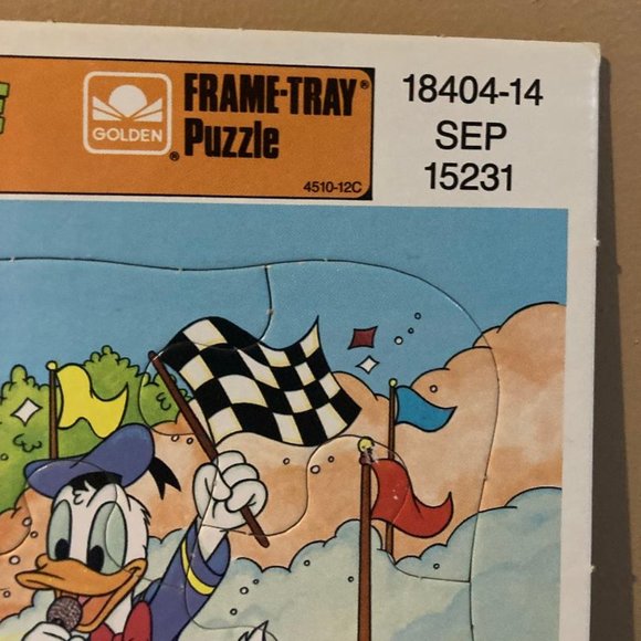 Vintage Disney Mickey Mouse Puzzle Frame Tray Golden 4088 Race Car Minnie Donald - Picture 2 of 3